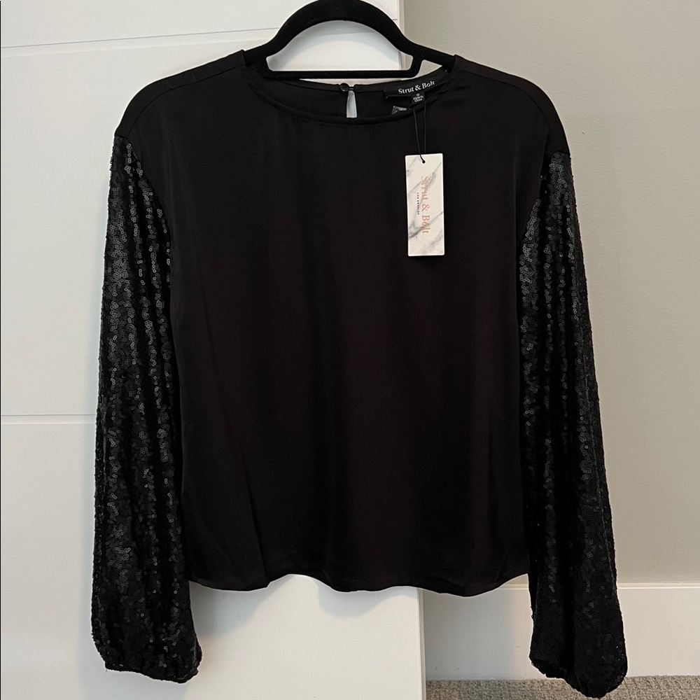Chic Black Sequin Sleeve Blouse